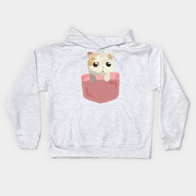 the cat in pocket Kids Hoodie by prettyguardianstudio